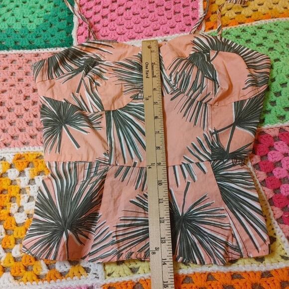 A New Day Size Medium Pink Green Palm Cropped Peplum Summer Beach Vacation Top - Picture 4 of 12